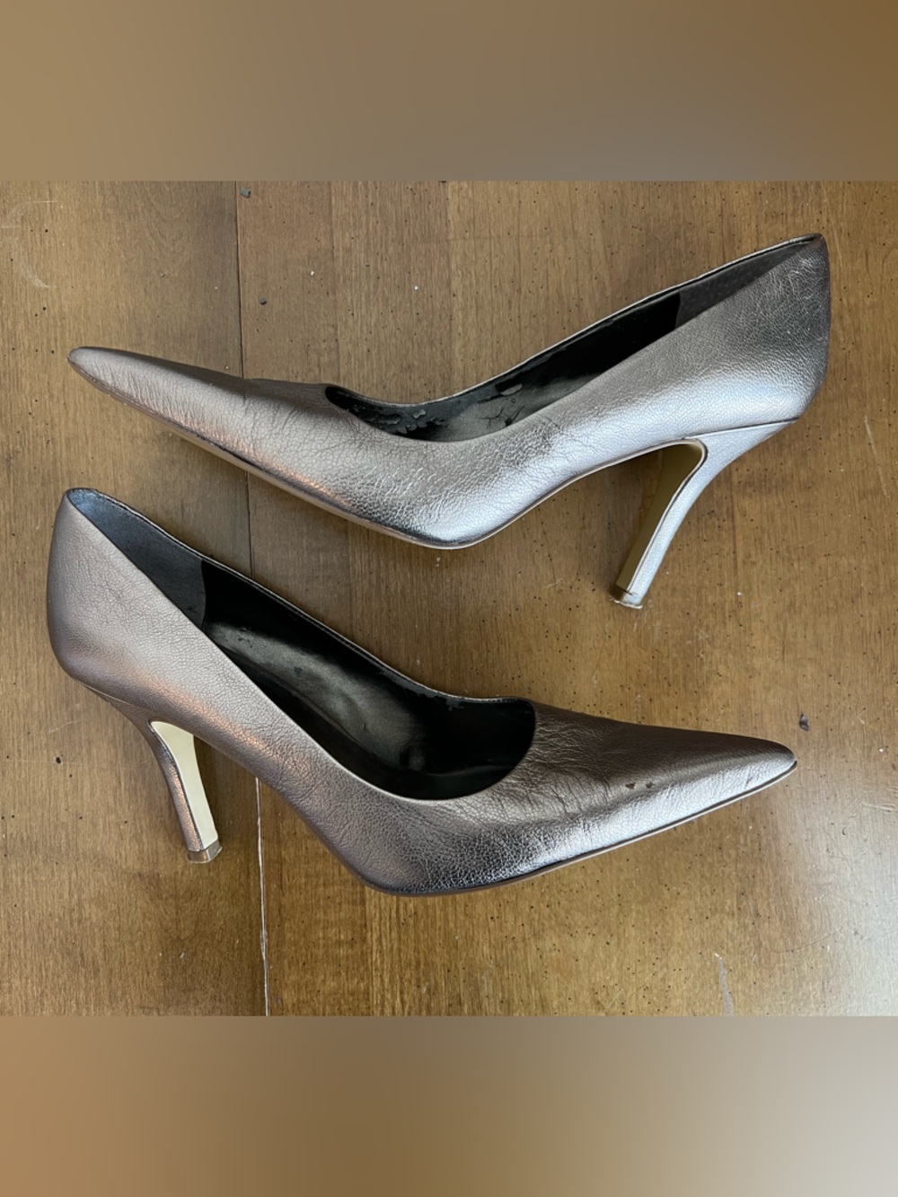 💕 Nine West Women's Metallic Bronze Silver Pointed-Toe Pumps Size 7.5